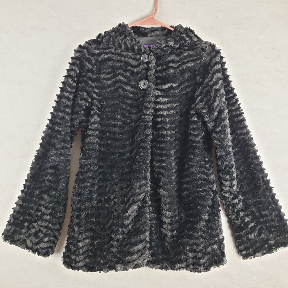 Patagonia Girls XL Pelage Jacket Fuzzy Hooded Fleece Charcoal Black Textured New
